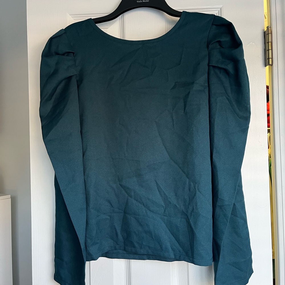 SHEIN Teal Puff Sleeve Blouse